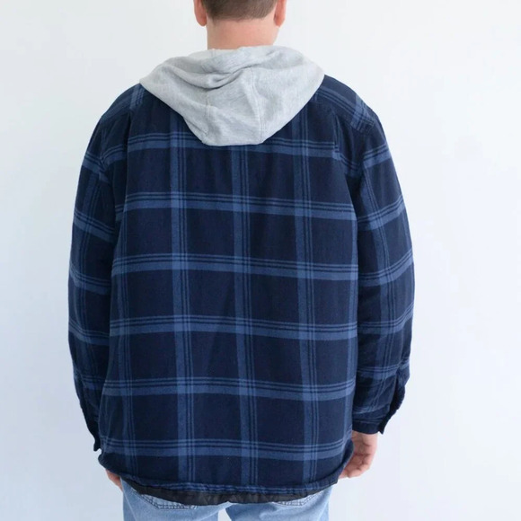 Vintage 90S Wrangler Authentics Navy And  Blue Checker Pattern With Hood Shacket - Picture 3 of 12